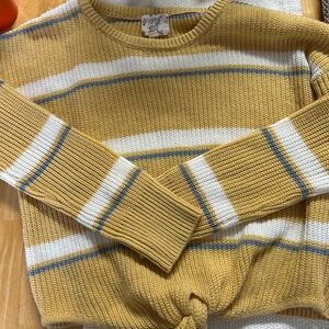 Hippie Rose Womens Tie Front Sweater Size small Yellow Stripes Crew Neck